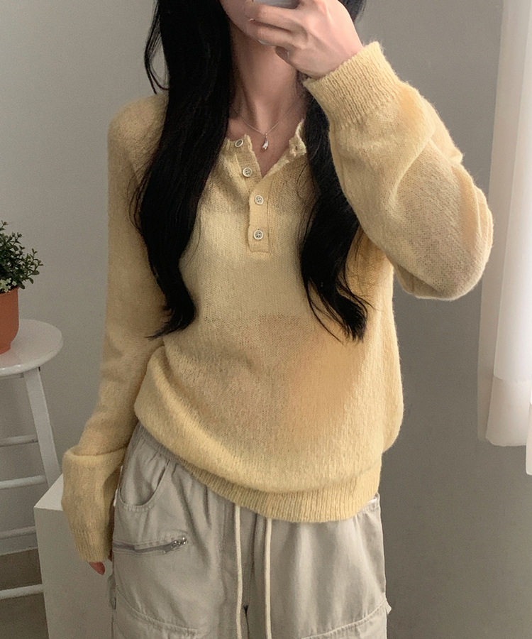 ボタンラウンドニット(9color) YELLOW