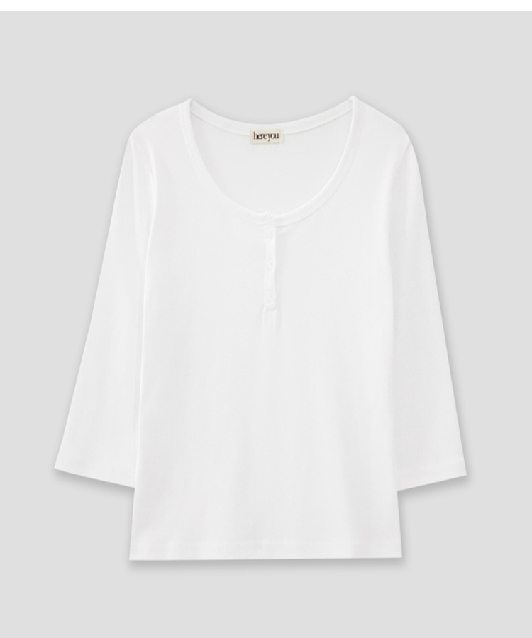 ヘンリーネックボタン7分Tシャツ