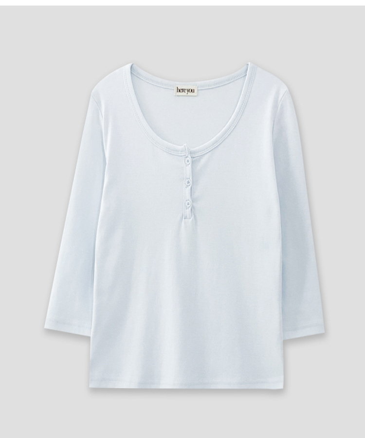 ヘンリーネックボタン7分Tシャツ