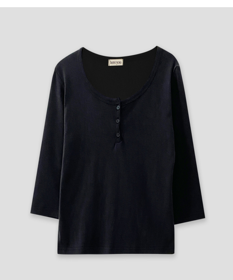 ヘンリーネックボタン7分Tシャツ