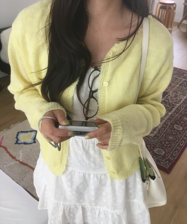 レースラウンドニットカーディガン(6color) YELLOW