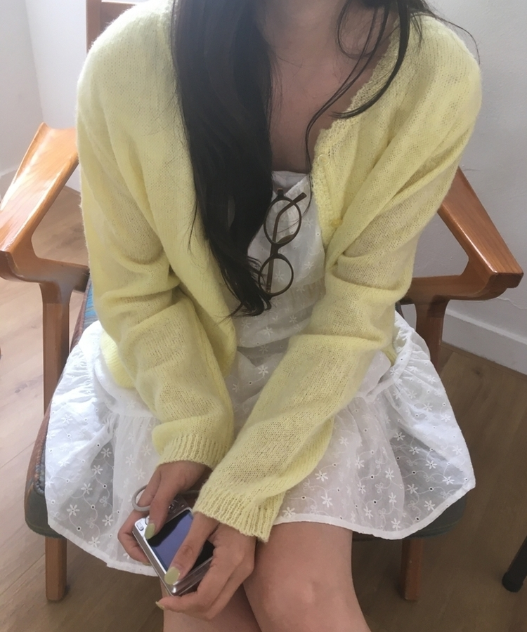 レースラウンドニットカーディガン(6color) YELLOW