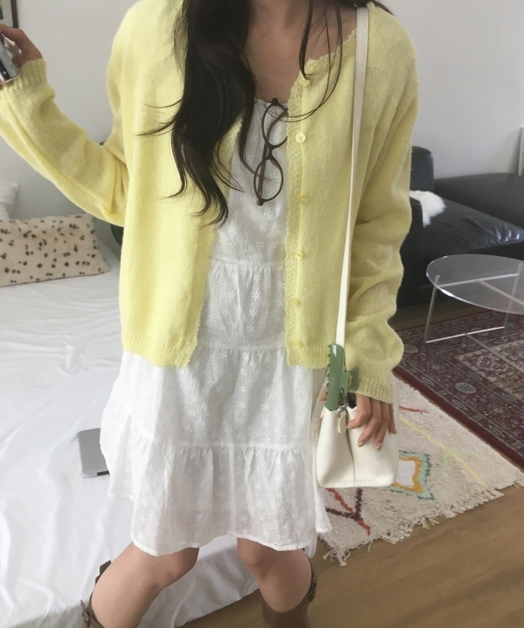 レースラウンドニットカーディガン(6color) YELLOW