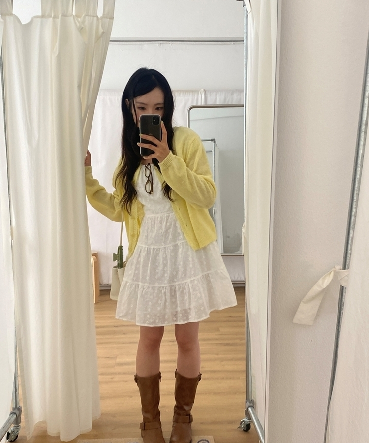 レースラウンドニットカーディガン(6color) YELLOW