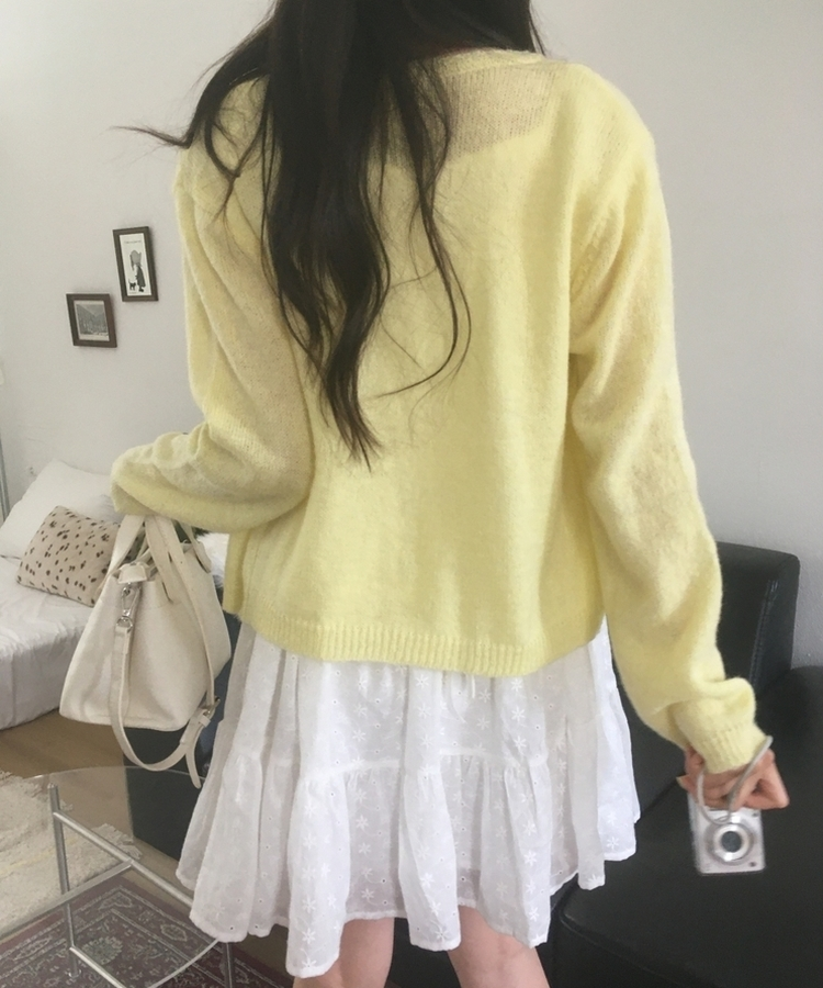 レースラウンドニットカーディガン(6color) YELLOW