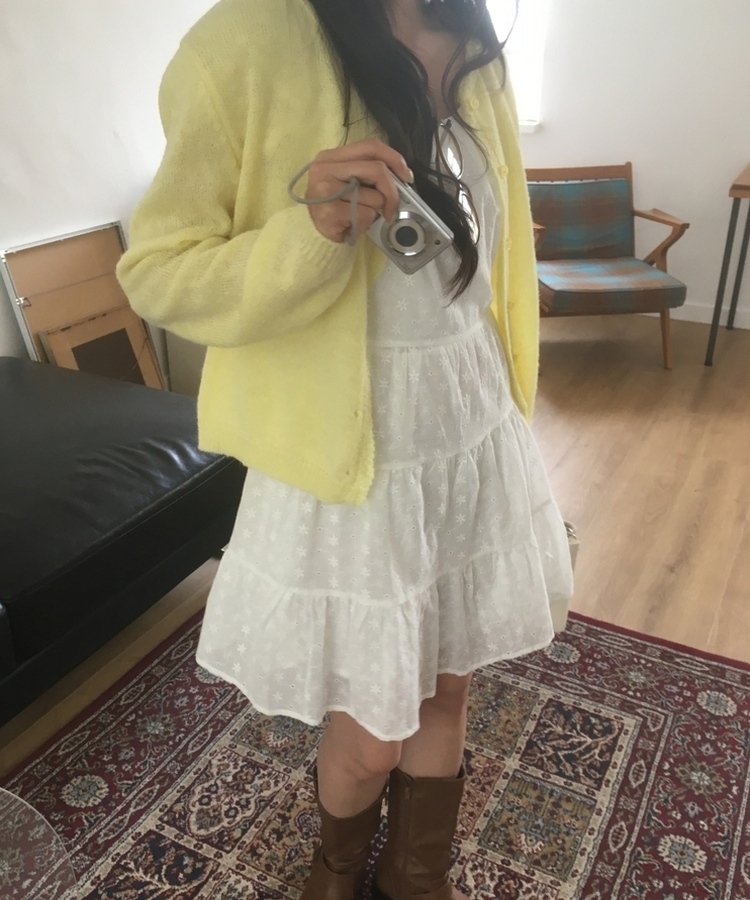 レースラウンドニットカーディガン(6color) YELLOW