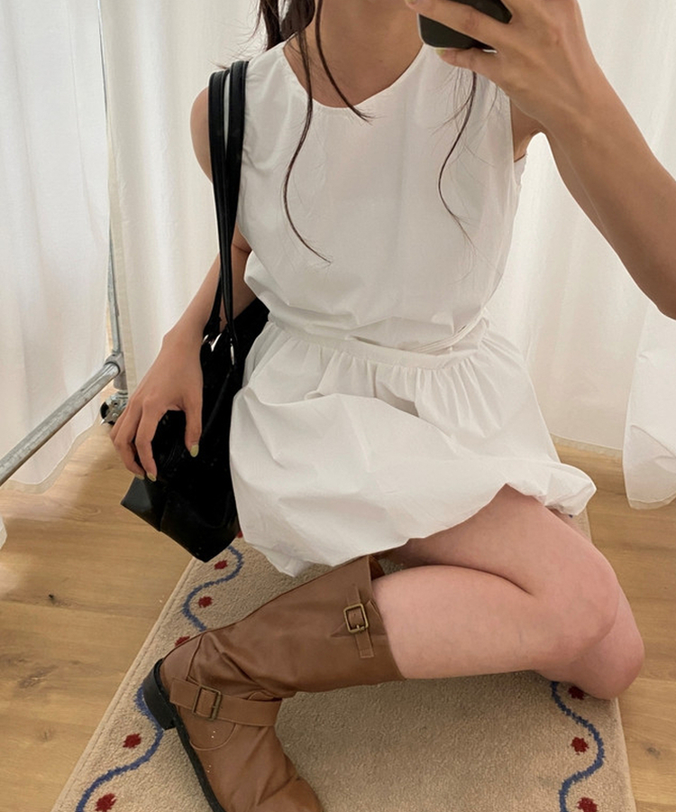 バルーンノースリーブミニワンピース WHITE