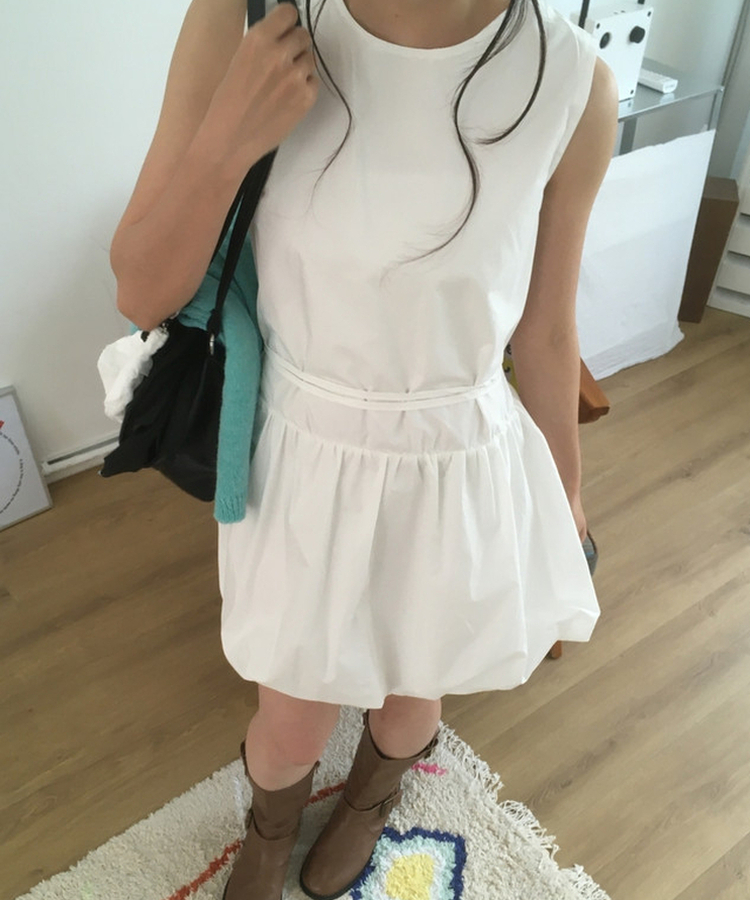 バルーンノースリーブミニワンピース WHITE