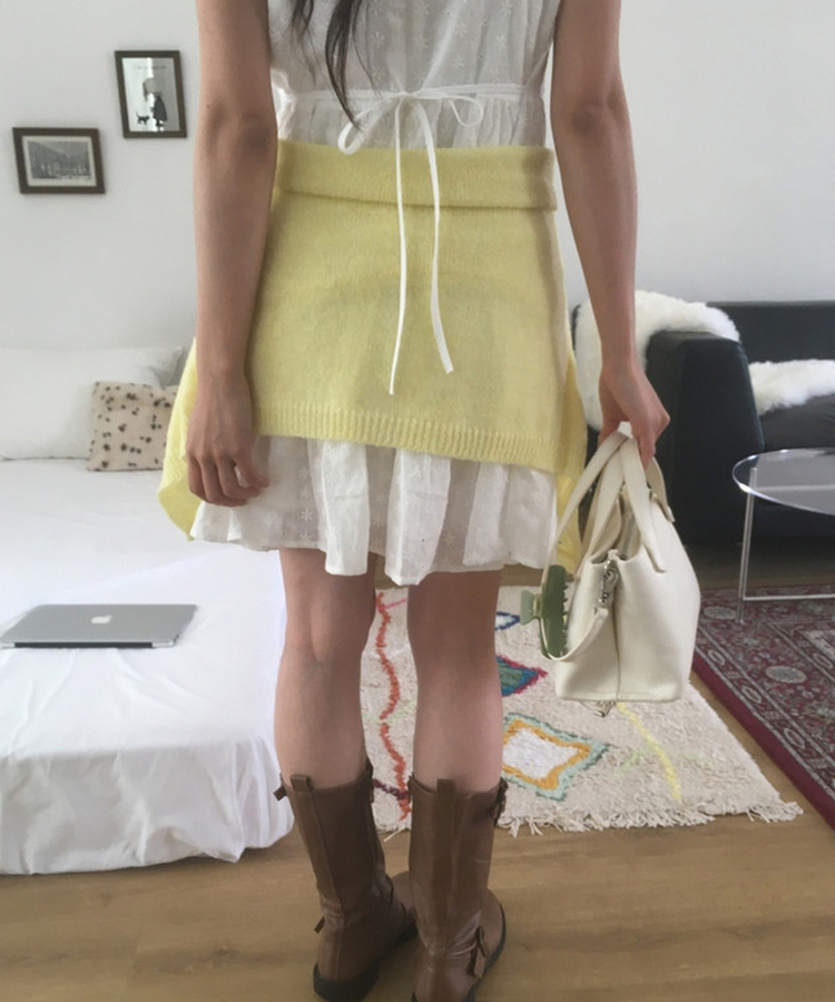 パフフラワーパンチングミディワンピース WHITE