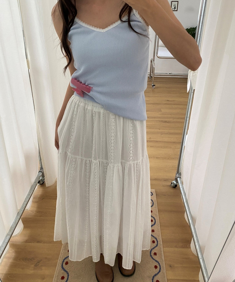 バンディングパンチレースコットンロングスカート WHITE