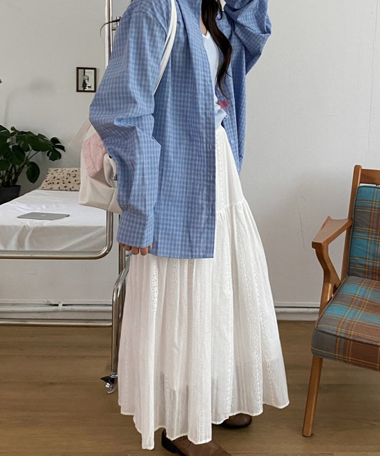 バンディングパンチレースコットンロングスカート WHITE