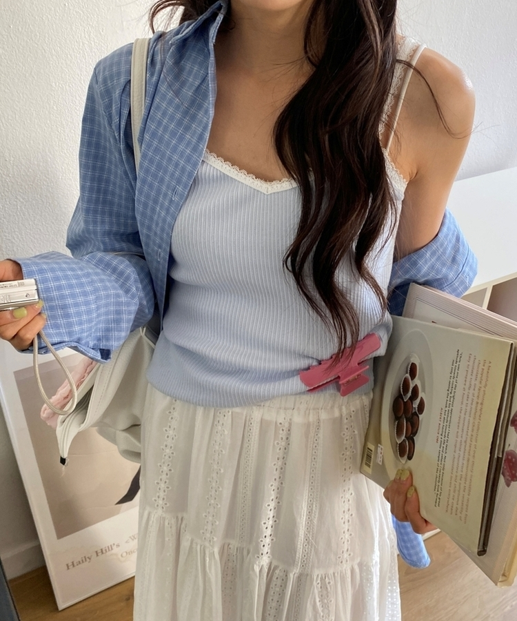 レースリブキャミソール SKY BLUE