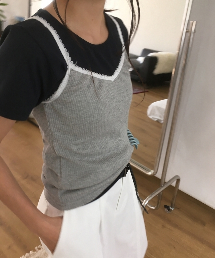 レースリブキャミソール GREY