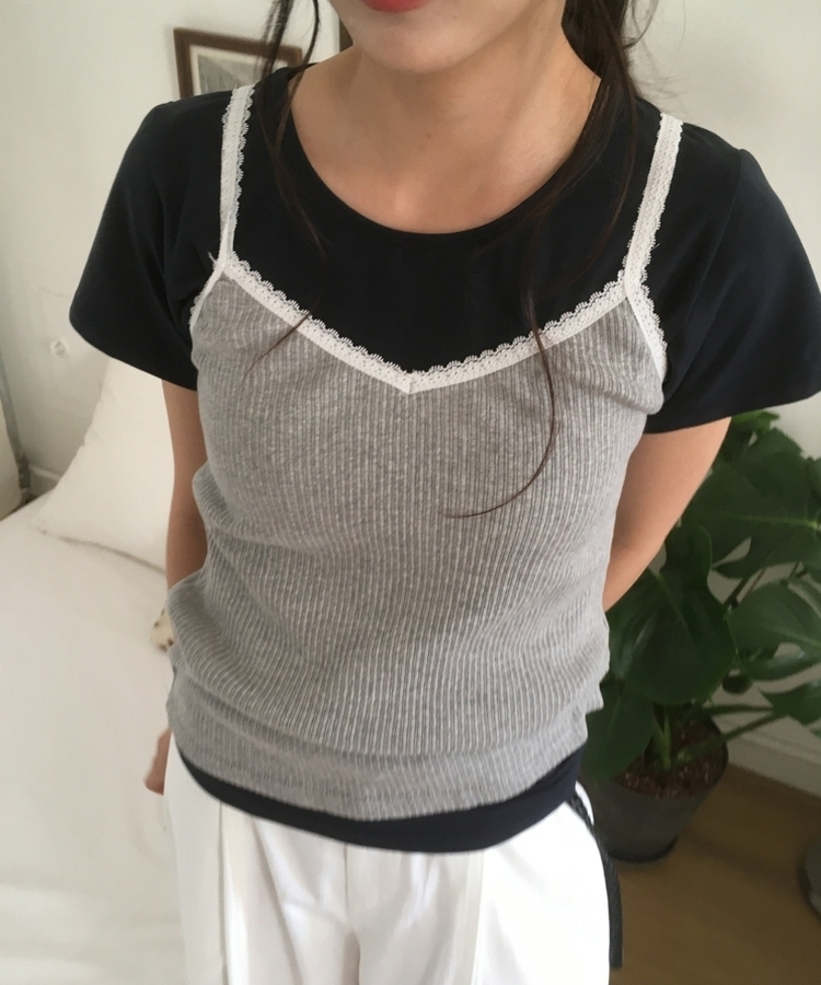 レースリブキャミソール GREY