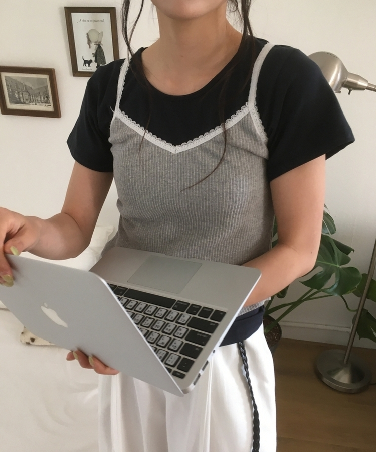 レースリブキャミソール GREY