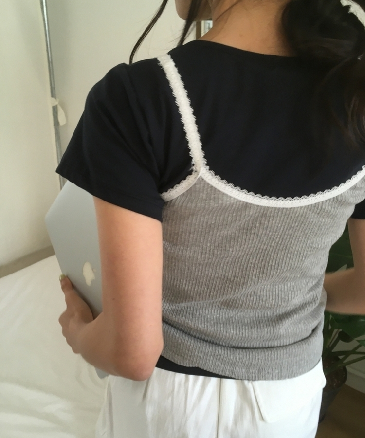 レースリブキャミソール GREY