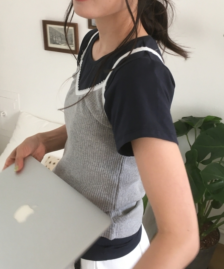 レースリブキャミソール GREY