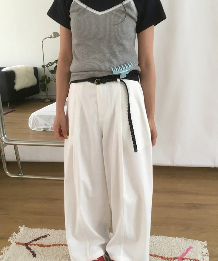【ベルト付き】ストレートフィットワイドパンツ WHITE