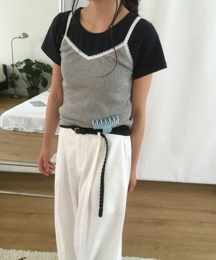 【ベルト付き】ストレートフィットワイドパンツ WHITE