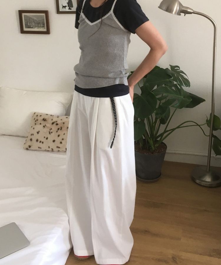 【ベルト付き】ストレートフィットワイドパンツ WHITE