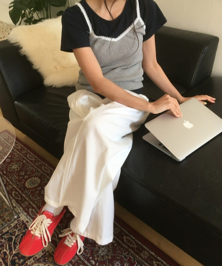 【ベルト付き】ストレートフィットワイドパンツ WHITE