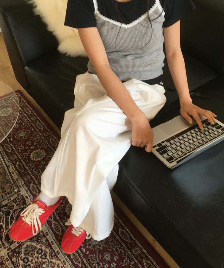 【ベルト付き】ストレートフィットワイドパンツ WHITE