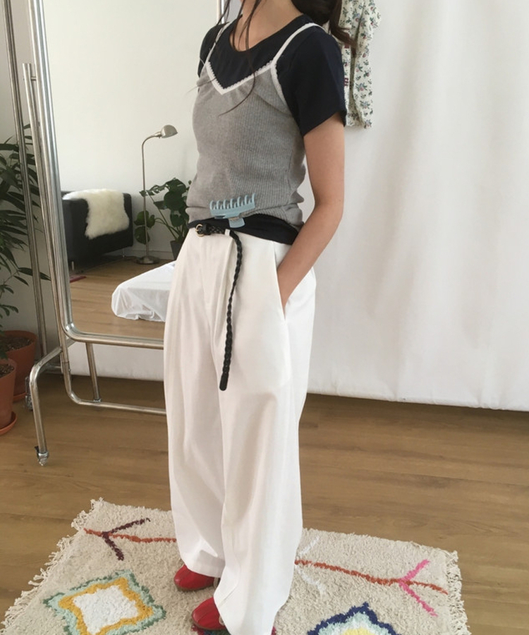 【ベルト付き】ストレートフィットワイドパンツ WHITE