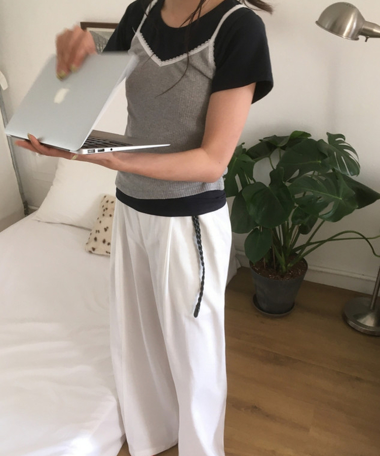 【ベルト付き】ストレートフィットワイドパンツ WHITE