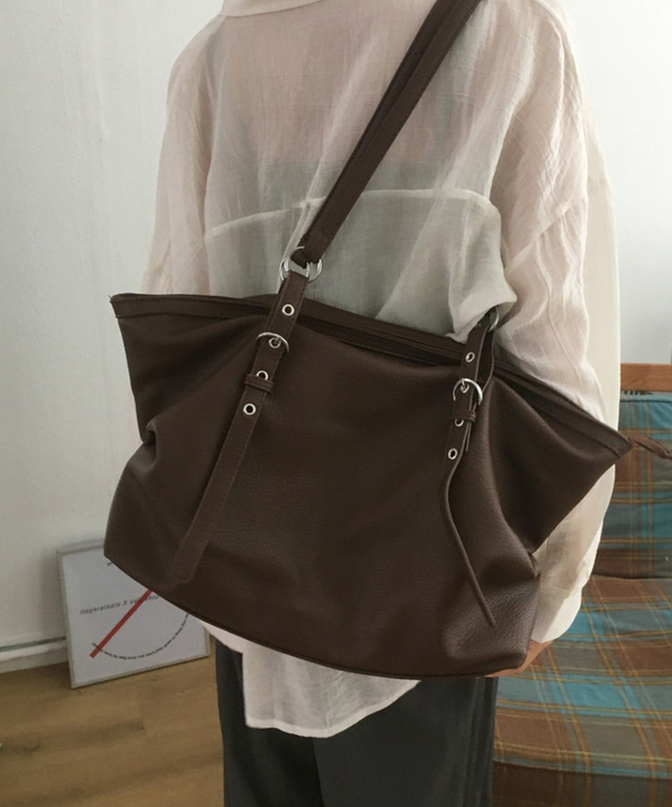 フェイクレザーレザーバッグ BROWN