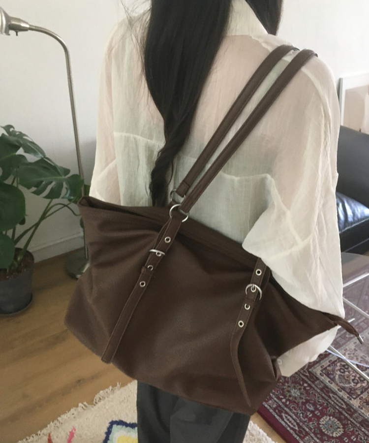 フェイクレザーレザーバッグ BROWN