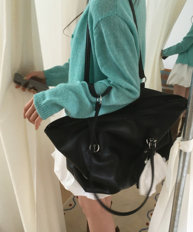 フェイクレザーレザーバッグ BLACK