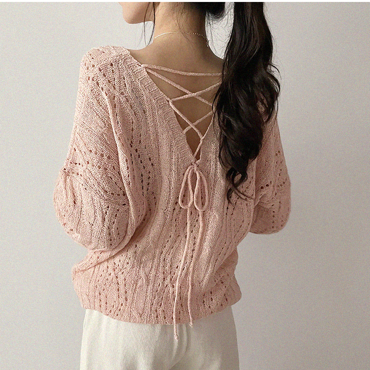 リボンシースルーパンチングサマーニット(5color) PINK