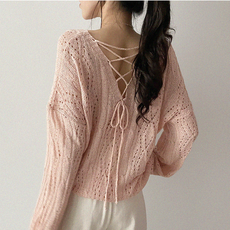 リボンシースルーパンチングサマーニット(5color) PINK