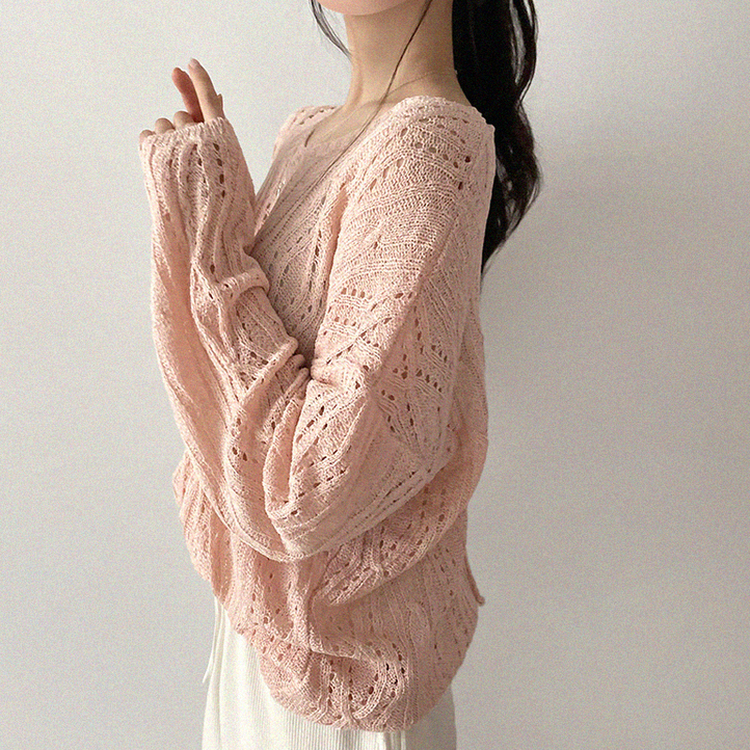 リボンシースルーパンチングサマーニット(5color) PINK