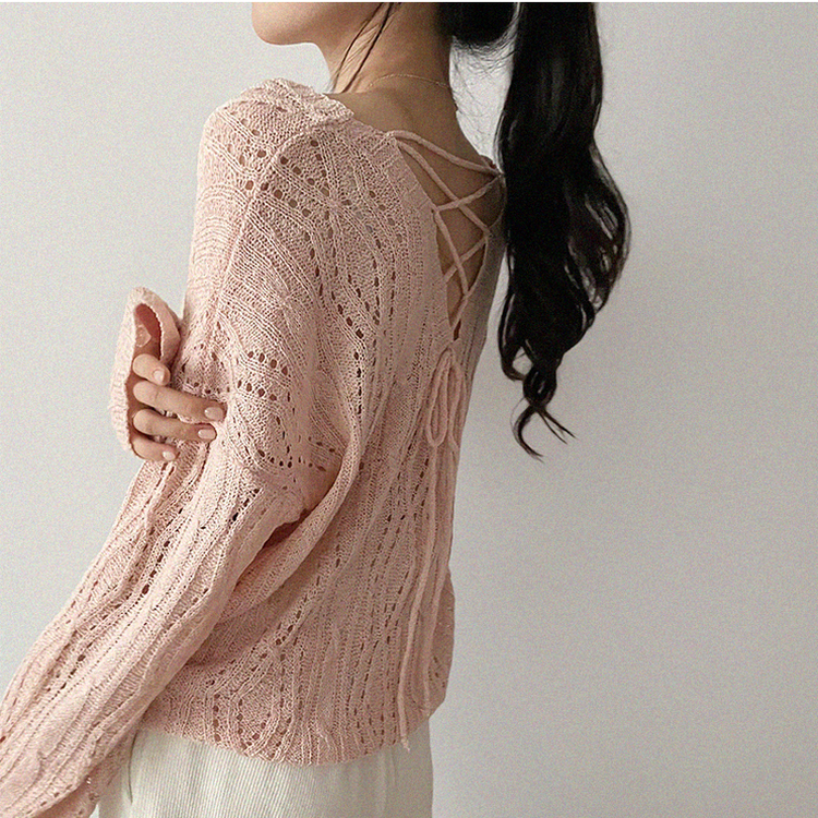 リボンシースルーパンチングサマーニット(5color) PINK