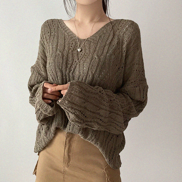 リボンシースルーパンチングサマーニット(5color) KHAKI