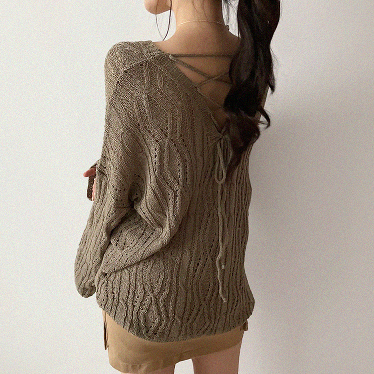 リボンシースルーパンチングサマーニット(5color) KHAKI