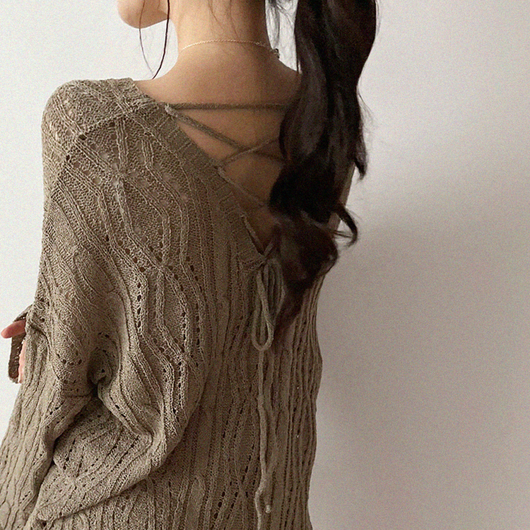 リボンシースルーパンチングサマーニット(5color) KHAKI