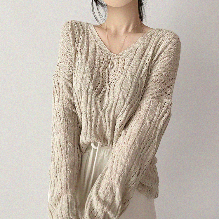 リボンシースルーパンチングサマーニット(5color) BEIGE