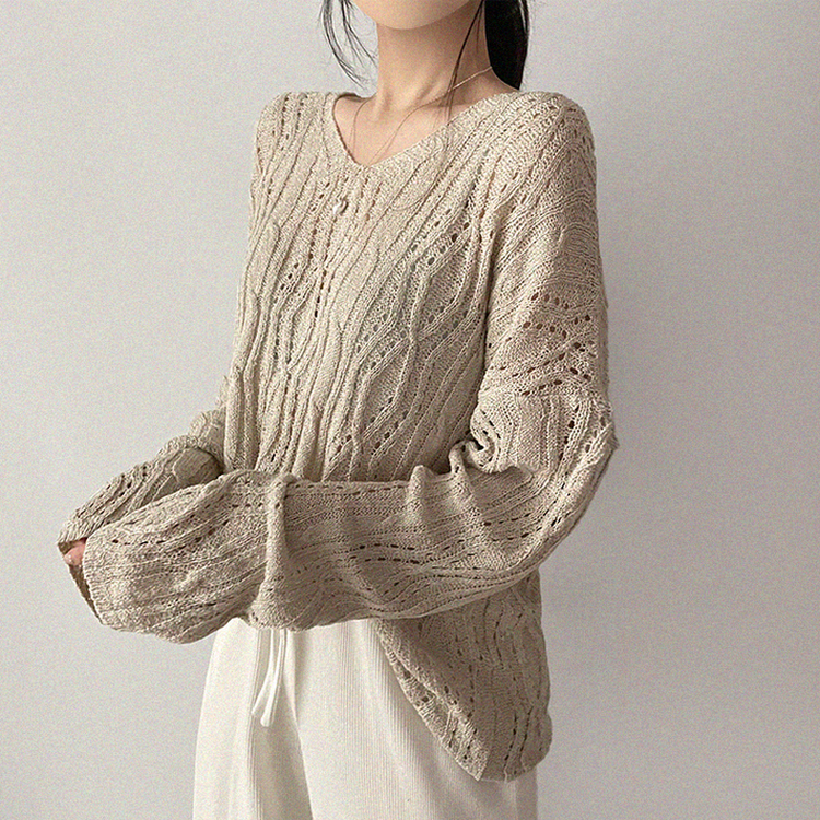 リボンシースルーパンチングサマーニット(5color) BEIGE