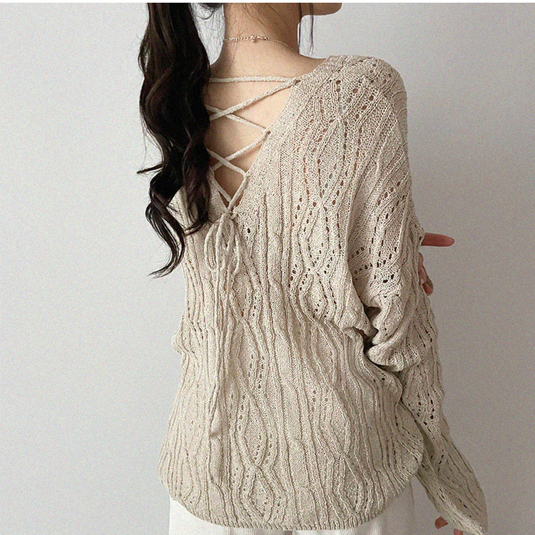 リボンシースルーパンチングサマーニット(5color) BEIGE