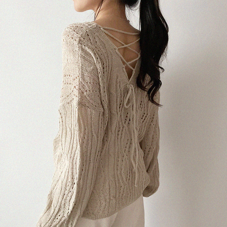 リボンシースルーパンチングサマーニット(5color) BEIGE