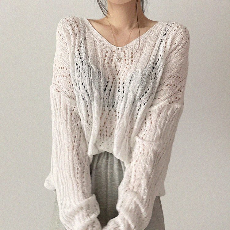 リボンシースルーパンチングサマーニット(5color) IVORY