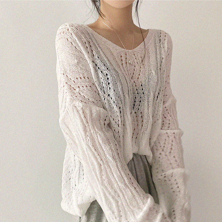 リボンシースルーパンチングサマーニット(5color) IVORY