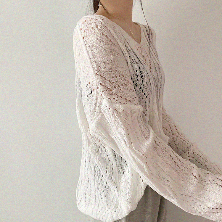 リボンシースルーパンチングサマーニット(5color) IVORY