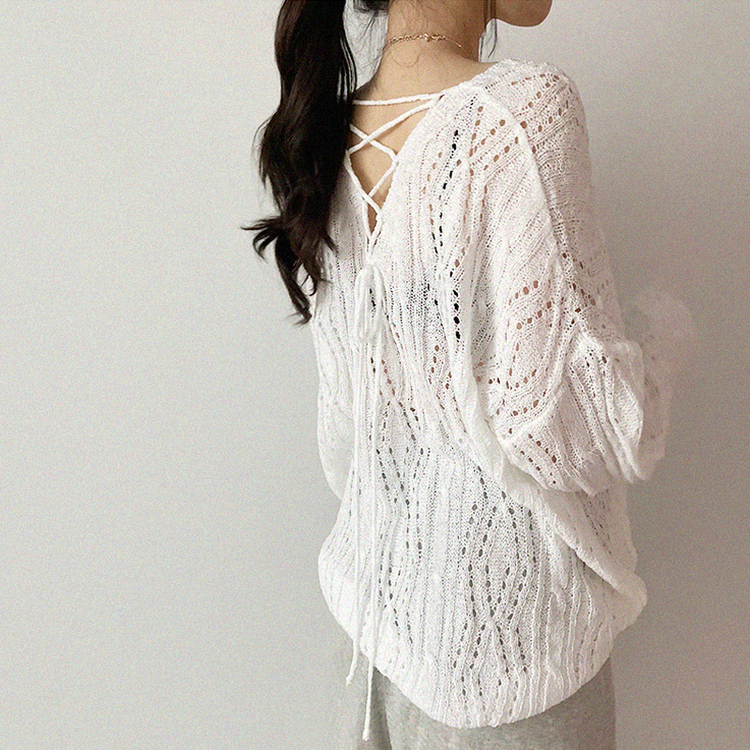 リボンシースルーパンチングサマーニット(5color) IVORY