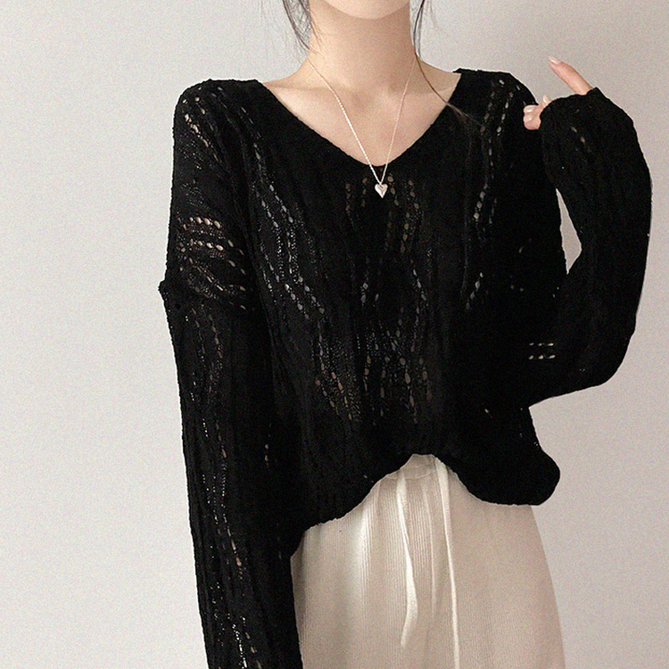 リボンシースルーパンチングサマーニット(5color) BLACK