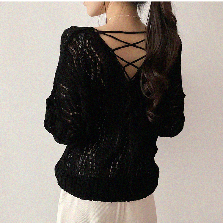 リボンシースルーパンチングサマーニット(5color) BLACK