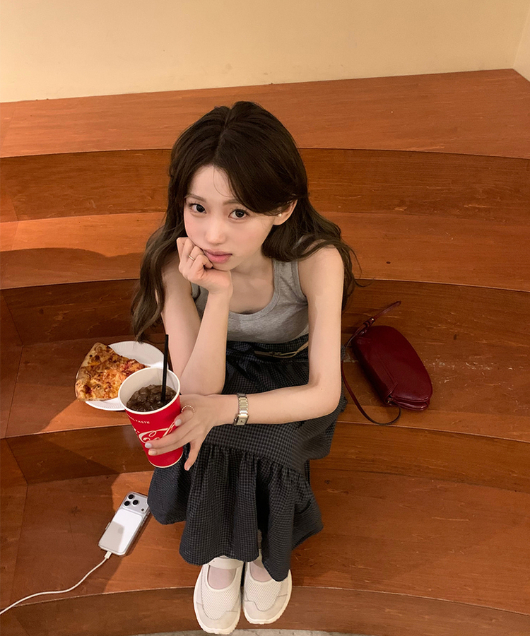 チェックティアードロングスカート BLACK