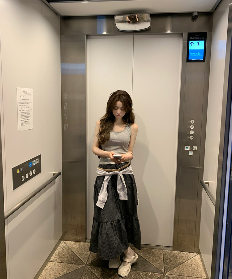 チェックティアードロングスカート BLACK